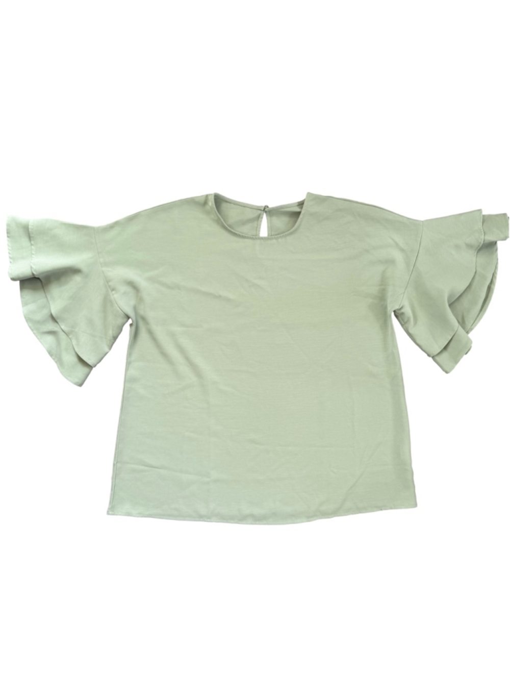 Sage Green Tiered Ruffle Sleeve Blouse XL
